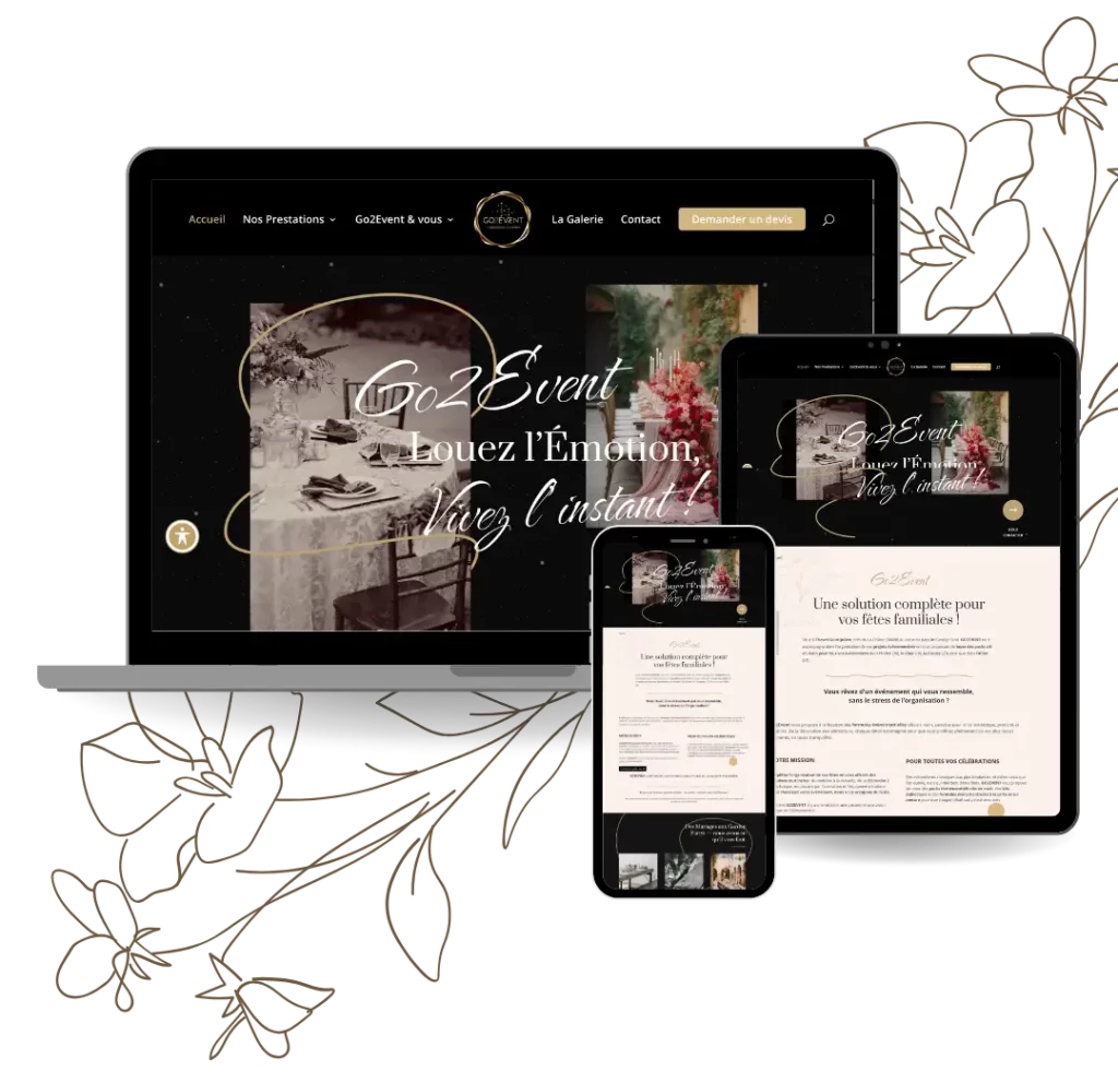 Site vitrine sur mesure pour Go2Event, réalisé par Nexphasis Informatique.